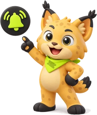 Vi, o lince do Vicupom, apontando para o sino de alertas